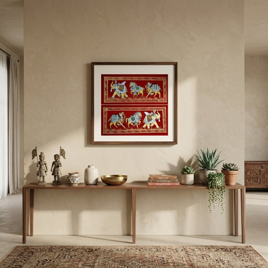 Royal Grandeur - Rajasthani Miniature Painting, handmade Rajasthani miniature painting from India