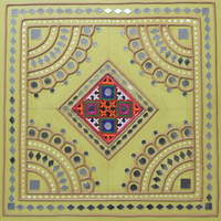 Sacred Square - Lippan Mirror Wall Art - view 2, handmade Lippan mirror wall art from Kutch, India
