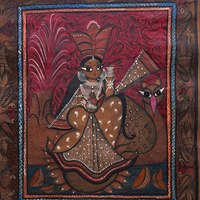 Saraswati Ji - Kalighat Painting - view 3, handmade Kalighat folk painting from India