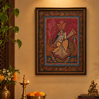 Saraswati Ji - Kalighat Painting, handmade Kalighat folk painting from India