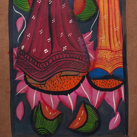 Shri Hari Lakshmi - Kalighat Painting - view 4, handmade Kalighat folk painting from India