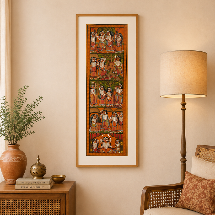 Shri Krishna - Kalighat Painting, handmade Kalighat folk painting from India