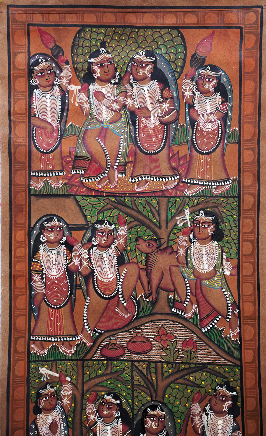 Shri Krishna - Kalighat Painting - view 3, handmade Kalighat folk painting from India