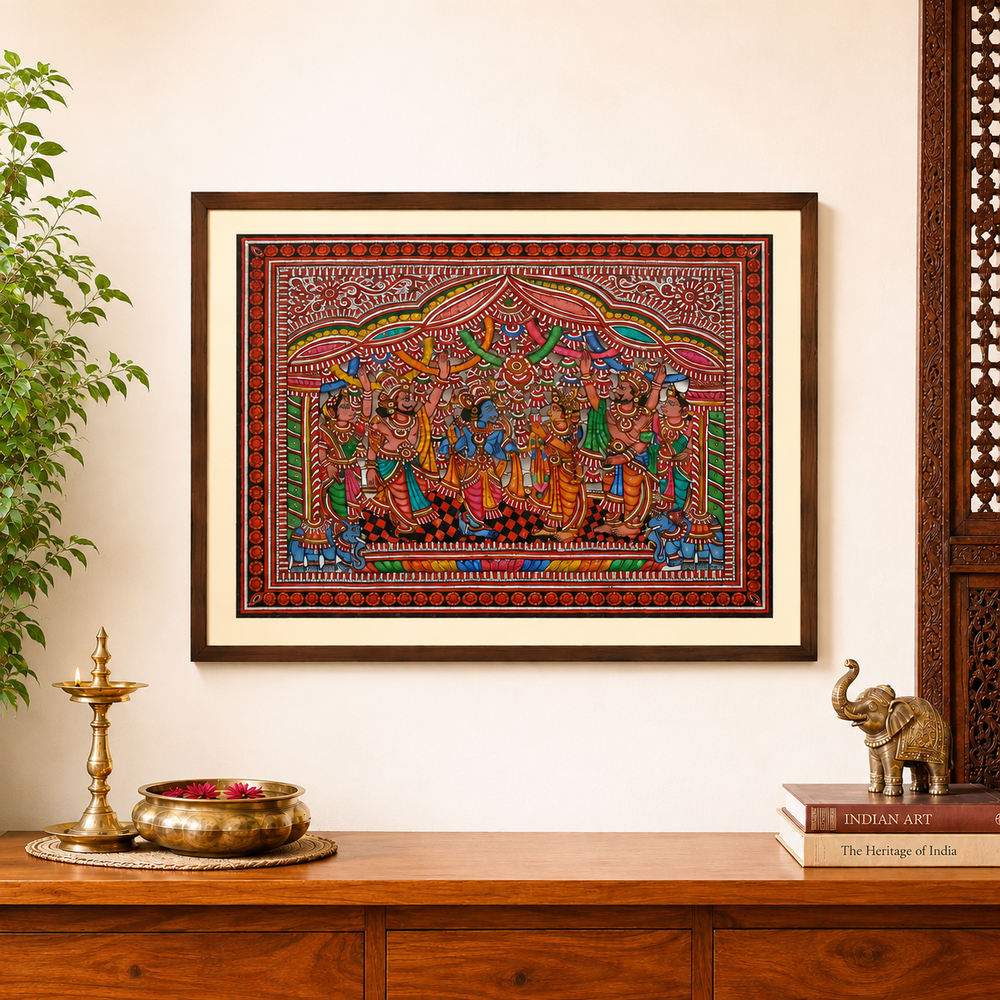 Sita Ram Swayamvar - Tholu Bommalata Leather Art, handmade Tholu Bommalata leather puppet art from India