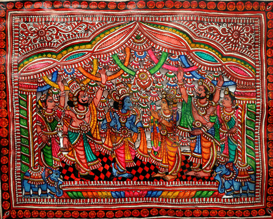 Sita Ram Swayamvar - Tholu Bommalata Leather Art - view 2, handmade Tholu Bommalata leather puppet art from India