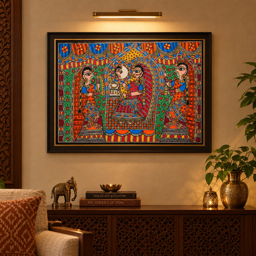 Solah Shringar - Madhubani Painting, handmade Madhubani painting from India