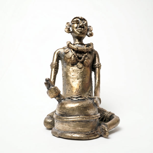 Woman Using a Stone Hand-Mill – Dhokra Metal Art