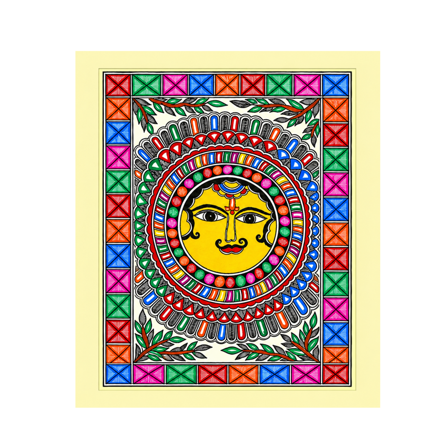 Surya Dev - Madhubani Painting - view 2, handmade Madhubani painting from India