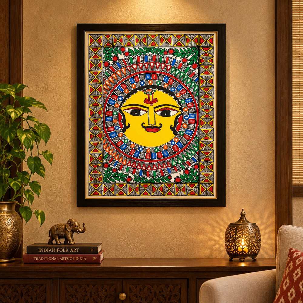 Surya Mandala - Madhubani Painting, handmade Madhubani painting from India