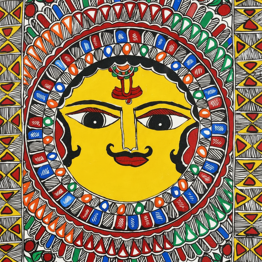 Surya Mandala - Madhubani Painting - view 3, handmade Madhubani painting from India
