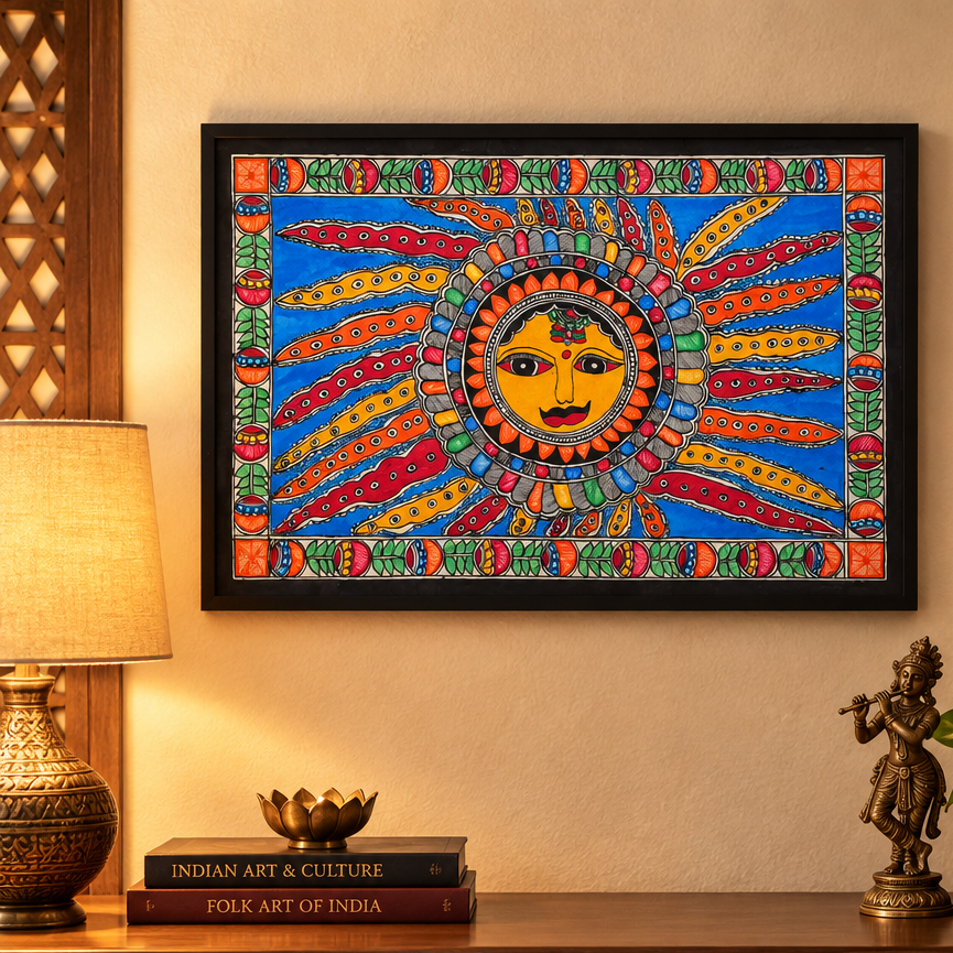 Surya Prabha - Madhubani Painting, handmade Madhubani painting from India