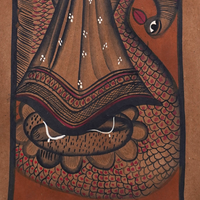 Swarangi Saraswati - Kalighat Painting - view 3, handmade Kalighat folk painting from India