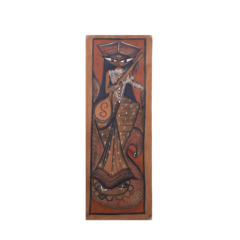 Swarangi Saraswati - Kalighat Painting, handmade Kalighat folk painting from India