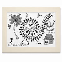 Tarpa Dance - Warli Paper Painting, handmade Warli folk painting from India