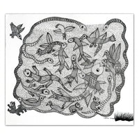 Pond with Snakes & Fish – Gond Paper Painting