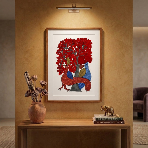 Peacocks and Tree – Gond Paper Painting
