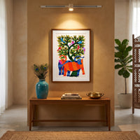 Elephant Pair and Tree – Gond Paper Painting