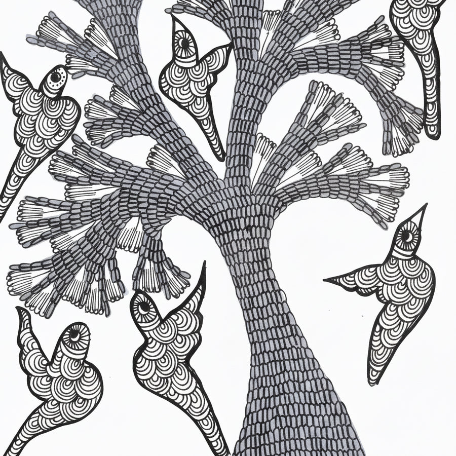 Birds Gathering – Gond Paper Painting