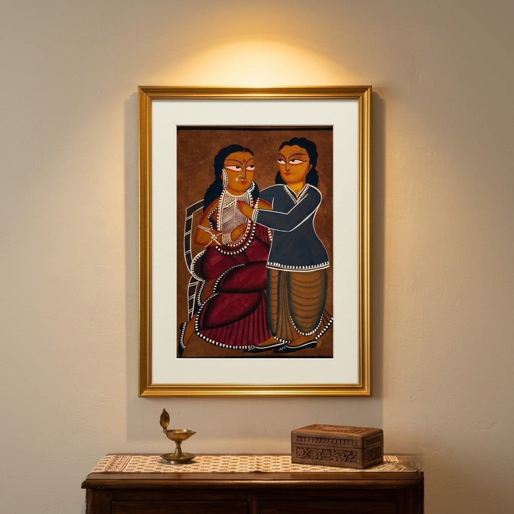 The Babu-Bibi at the Mirror – Kalighat Painting