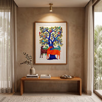 Deer, Birds, and Tree – Gond Paper Painting