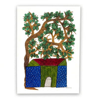House and Tree – Gond Paper Painting