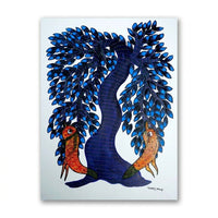 Two Birds and the Tree – Gond Paper Painting