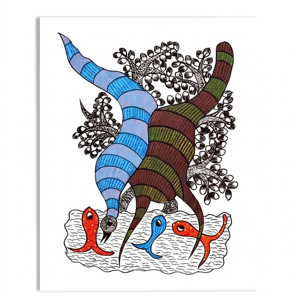 Fish, Aquatic Animals & River – Gond Paper Painting
