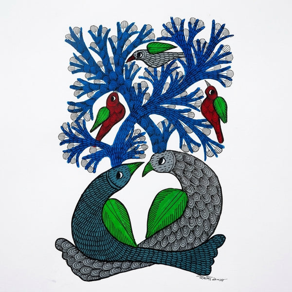 Mother Fish and Tree – Gond Paper Painting