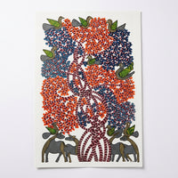 Deer, Birds and Flowering Tree – Gond Paper Painting