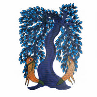Two Birds and the Tree – Gond Paper Painting