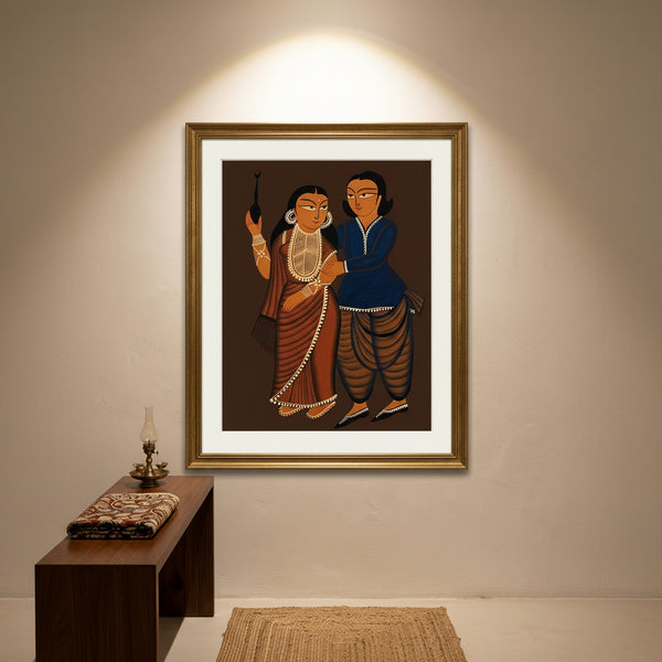The Devoted Babu-Bibi – Kalighat Painting