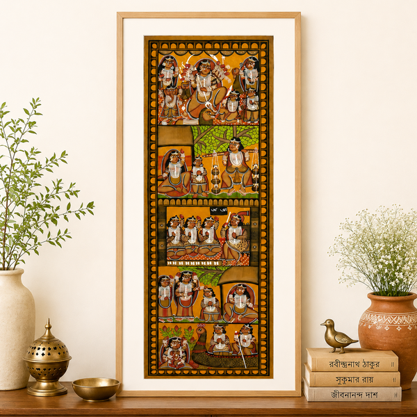 The Divine Mother - Kalighat Painting, handmade Kalighat folk painting from India