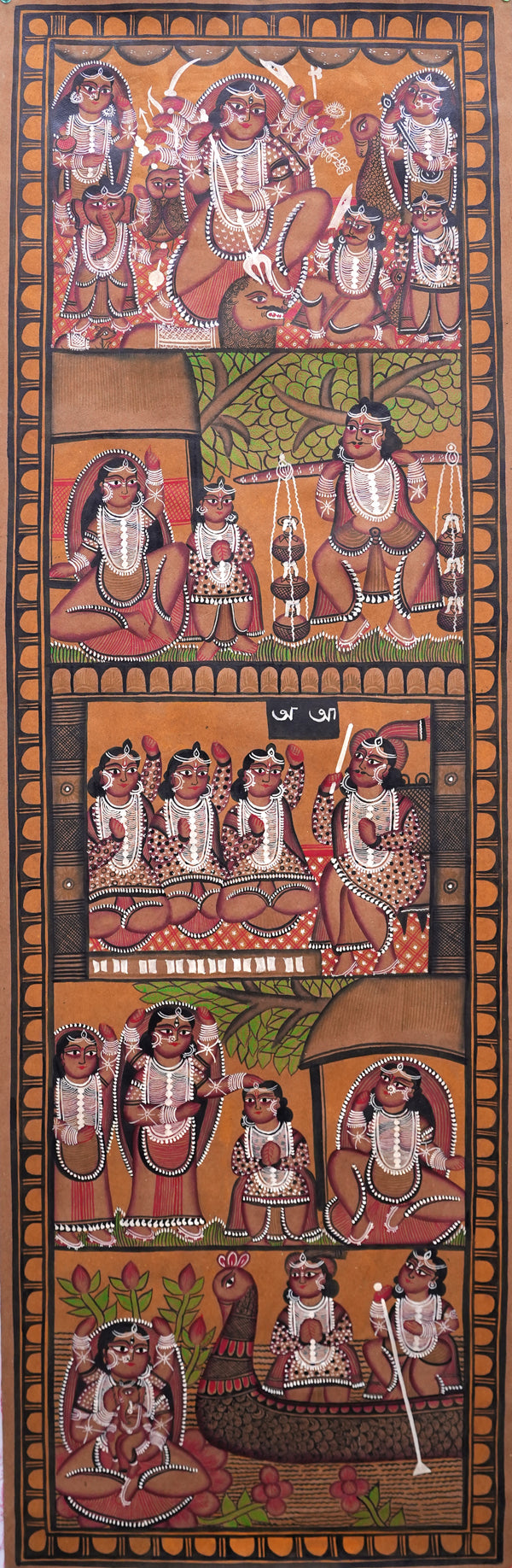 The Divine Mother - Kalighat Painting - view 2, handmade Kalighat folk painting from India