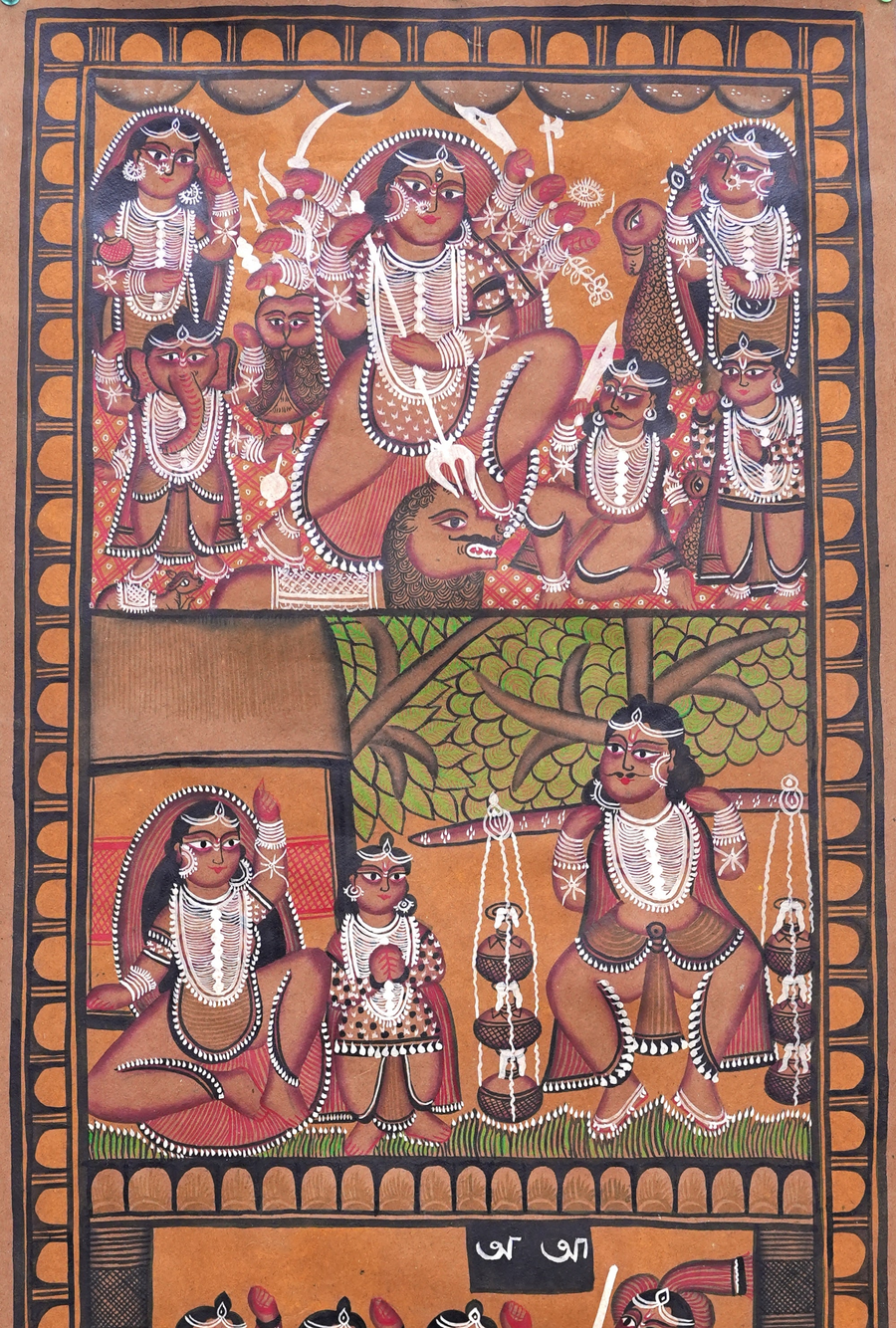 The Divine Mother - Kalighat Painting - view 4, handmade Kalighat folk painting from India