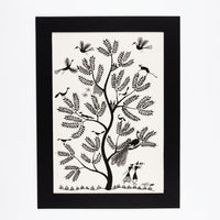 The Melody of Krishna's Flute - Warli Paper Painting, handmade Warli folk painting from India
