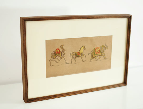 The Royal Procession of Regal Animals - Rajasthani Miniature Painting (with wooden frame) - view 2, handmade Rajasthani miniature painting from India