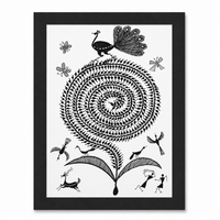 The Tree of Life - Warli Paper Painting, handmade Warli folk painting from India