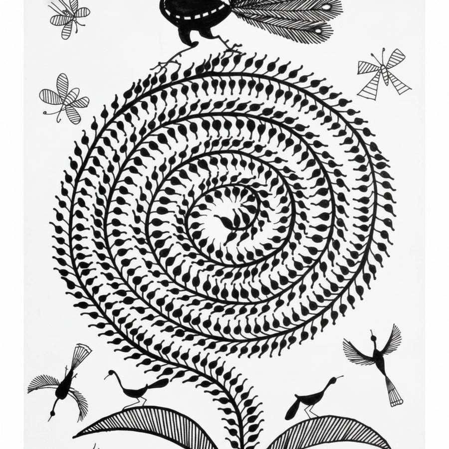 The Tree of Life - Warli Paper Painting - view 2, handmade Warli folk painting from India