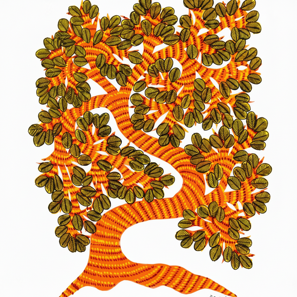 The Tree of Nature - Gond Paper Painting - view 2, handmade Gond folk painting from India
