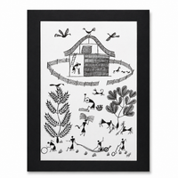 The Village Chronicle - Warli Paper Painting, handmade Warli folk painting from India