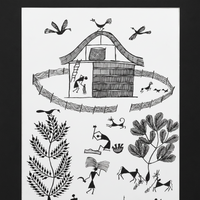 The Village Chronicle - Warli Paper Painting - view 2, handmade Warli folk painting from India