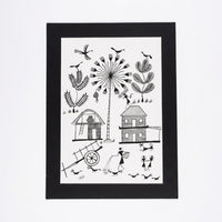 Threads of Village Life - Warli Paper Painting, handmade Warli folk painting from India