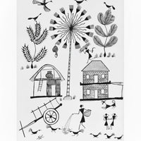 Threads of Village Life - Warli Paper Painting - view 2, handmade Warli folk painting from India