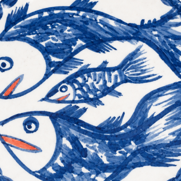 Three Fish Folk Plate - Jaipur Blue Pottery - view 2, handmade Jaipur blue pottery from India