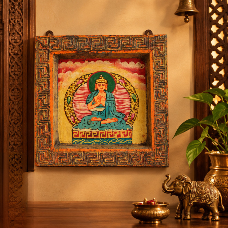 Tranquil Buddha - Tibetan Hand-Painted Wall Hanging, handmade Tibetan wall hanging from India