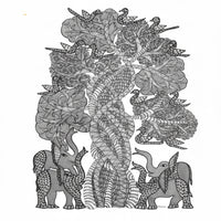 Elephants, Birds & Tree – Gond Paper Painting