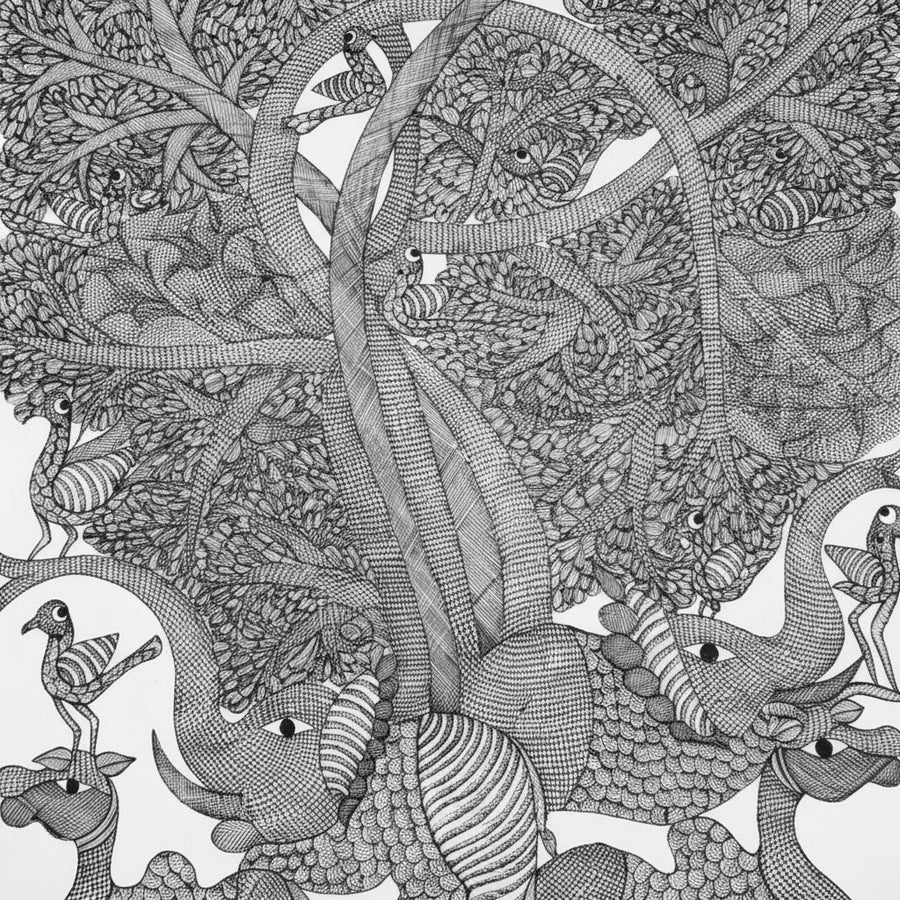 Tree with Animals & Birds – Gond Paper Painting