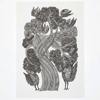 Bird on the Tree of Life – Gond Paper Painting