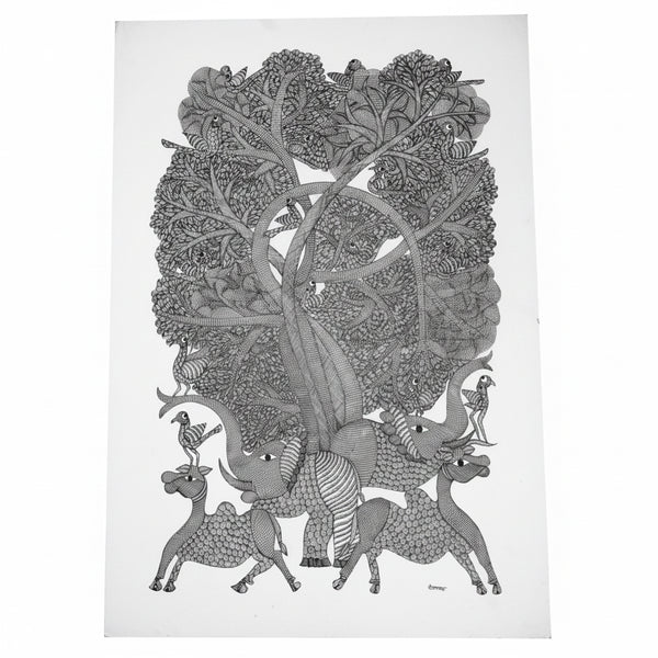 Tree with Animals & Birds – Gond Paper Painting