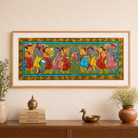 Tribal Wedding - Kalighat Painting, handmade Kalighat folk painting from India